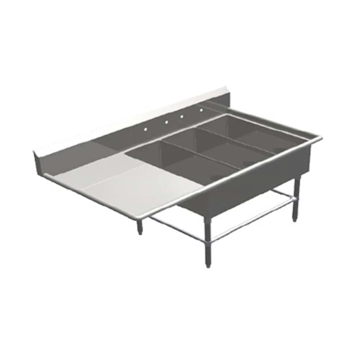 John Boos 43PB14314-1D18L 64" Three Compartment Sink, 14"W x 31"L Bowl With Left-Hand Drainboard
