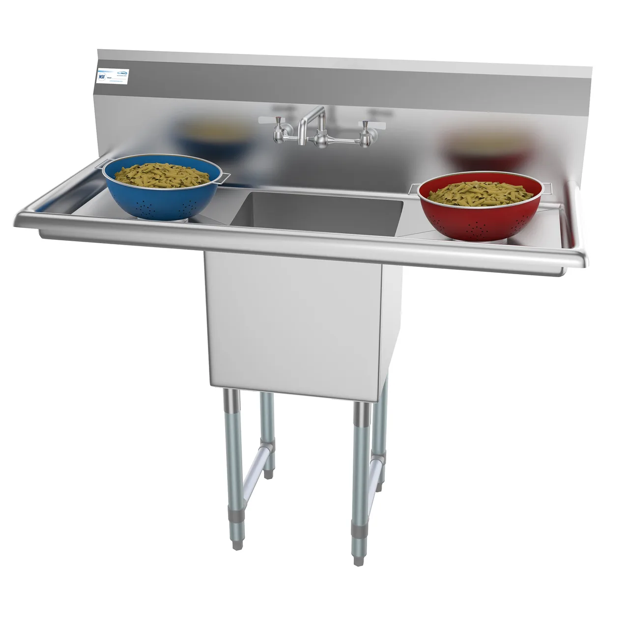 Koolmore SA151512-15B3FA 45" One Compartment Sink, 15"W x 15"L Bowl With 2 Drainboards