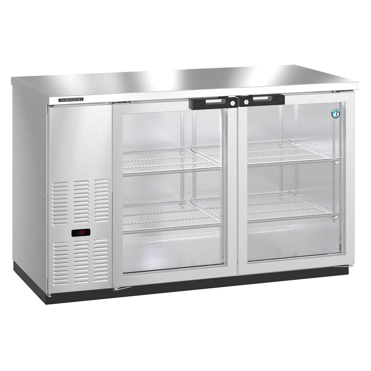 Hoshizaki BB59-G-S 59" Two Section Silver 2 Swinging Glass Door Back Bar Cooler, 18.45 cu. ft.