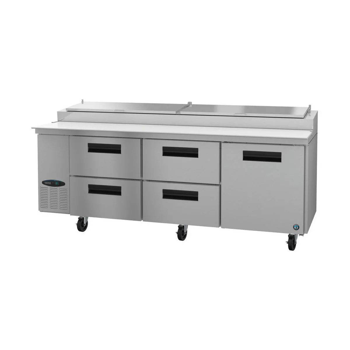 Hoshizaki PR93A-D4 93" 3-Section Refrigerated Pizza Prep Table w/ 4 Drawers & 1 Door