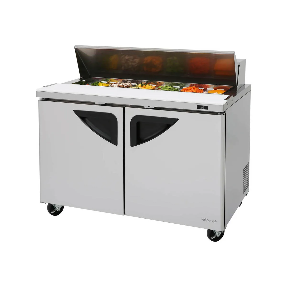 Turbo Air TST-48SD-N 48" Two Section Sandwich / Salad Prep Table w/ 2 Doors, 12 Pans