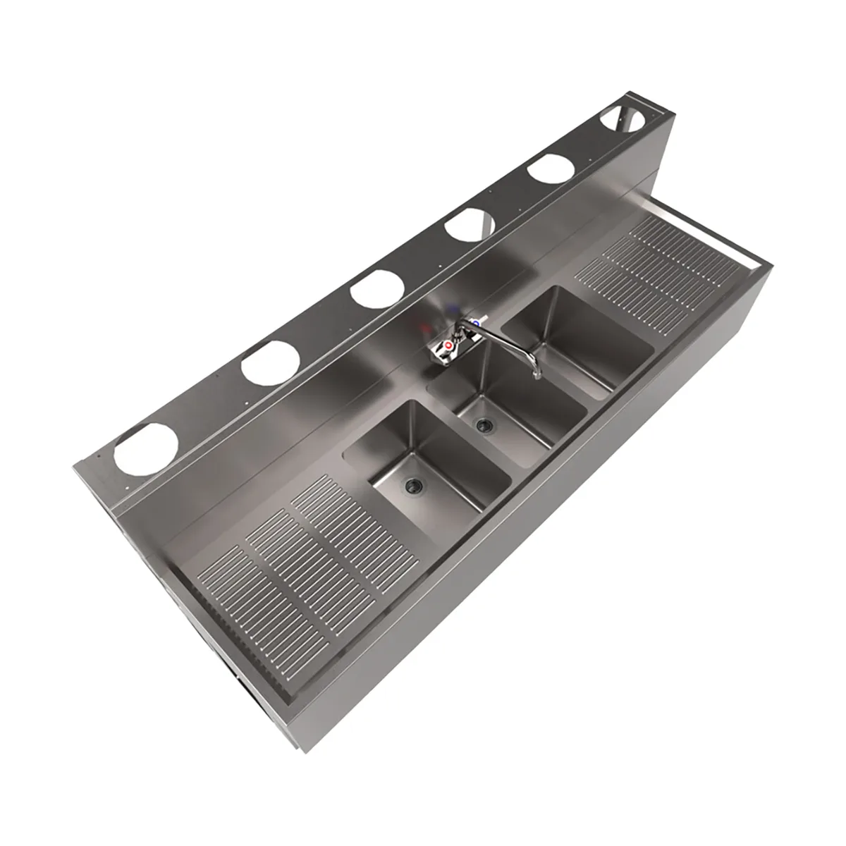 BK Resources UBDW-18-372TS Underbar Sink Units, 3 Compartment with 2 Drainboards