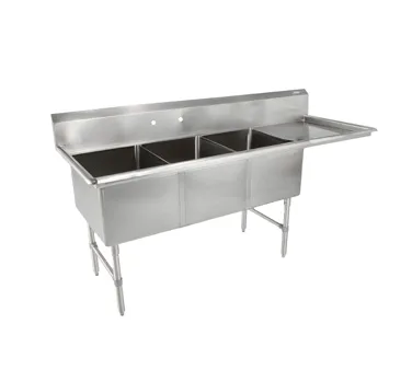 John Boos 3B16204-1D18R 70" Three Compartment Sink, 16"W x 20"L Bowl With Right-Hand Drainboard