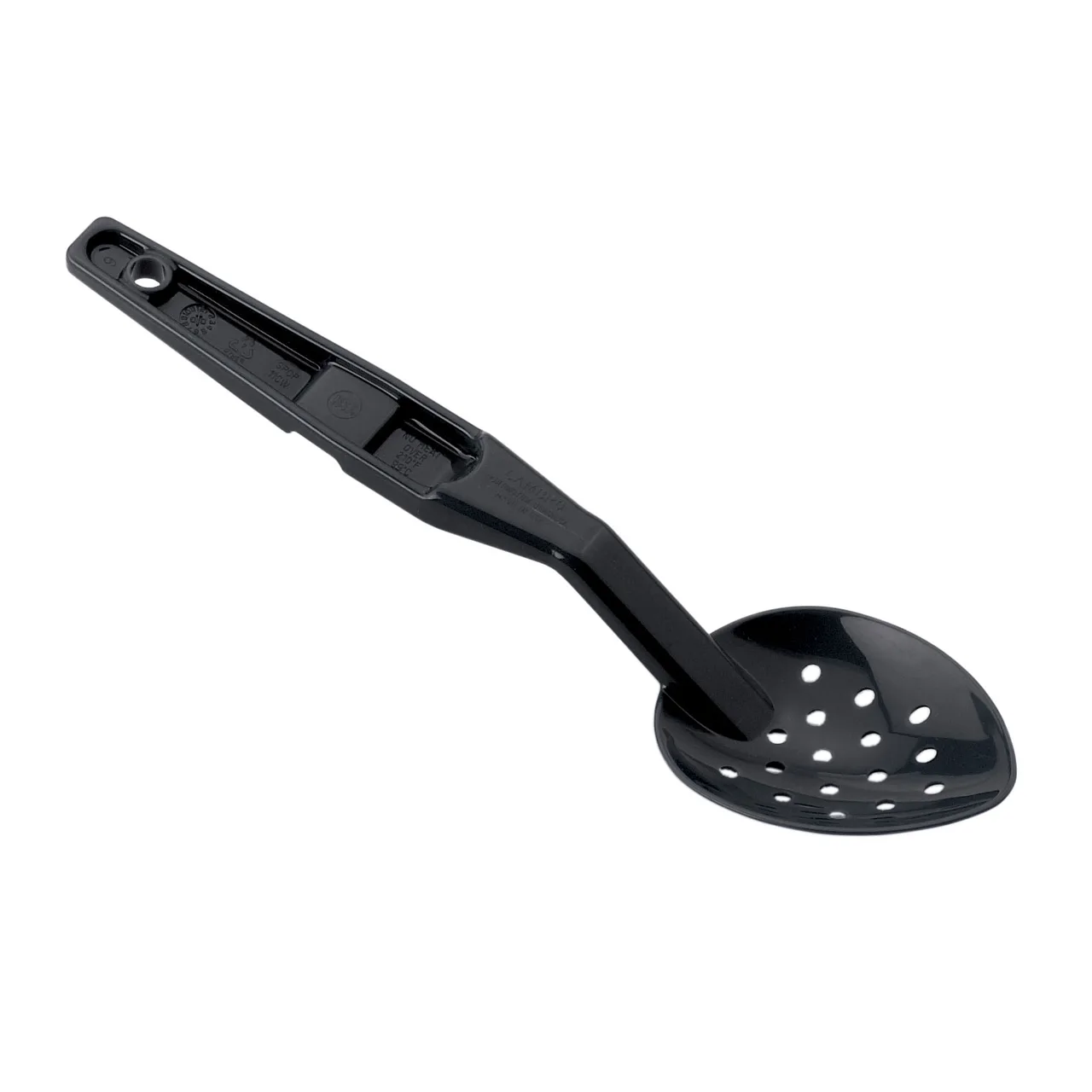 Cambro SPOP11CW110 - 11" Black Poly Spoon, Perforated, Notched, Dishwasher Safe, NSF