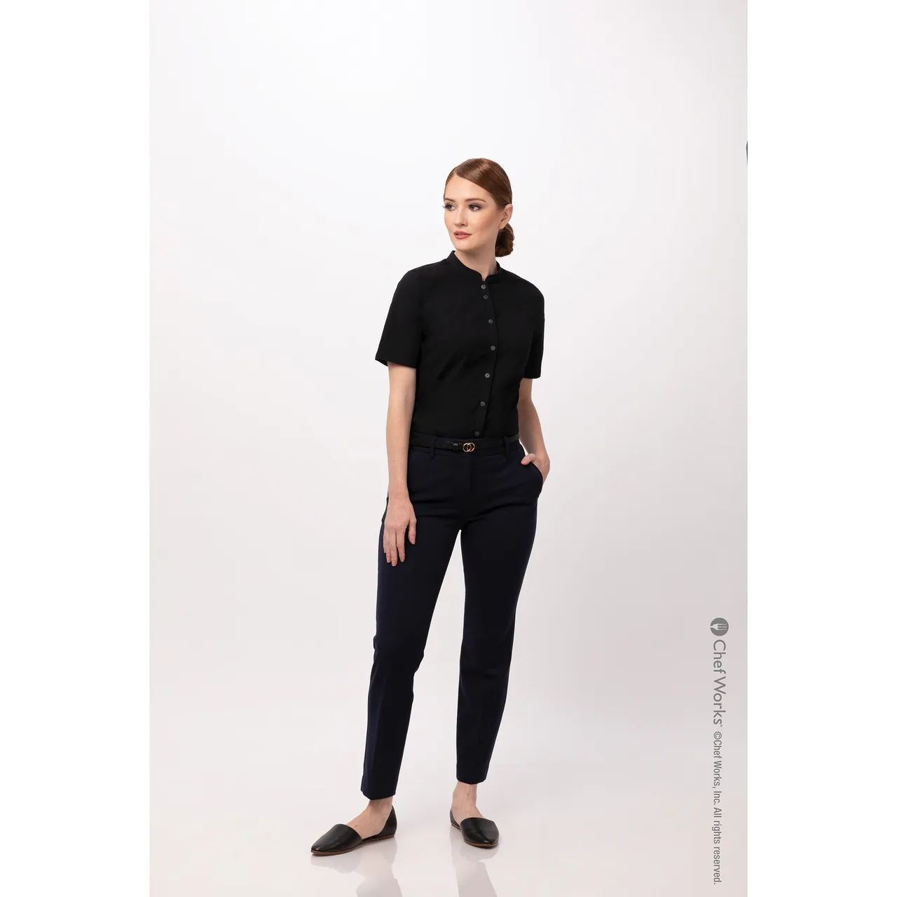 Chef Works SHC08W-BLK-3XL Women's Cook Shirt, 3XL, Black, Short Sleeve, Snap Front, 65/35 Poly/Cotton