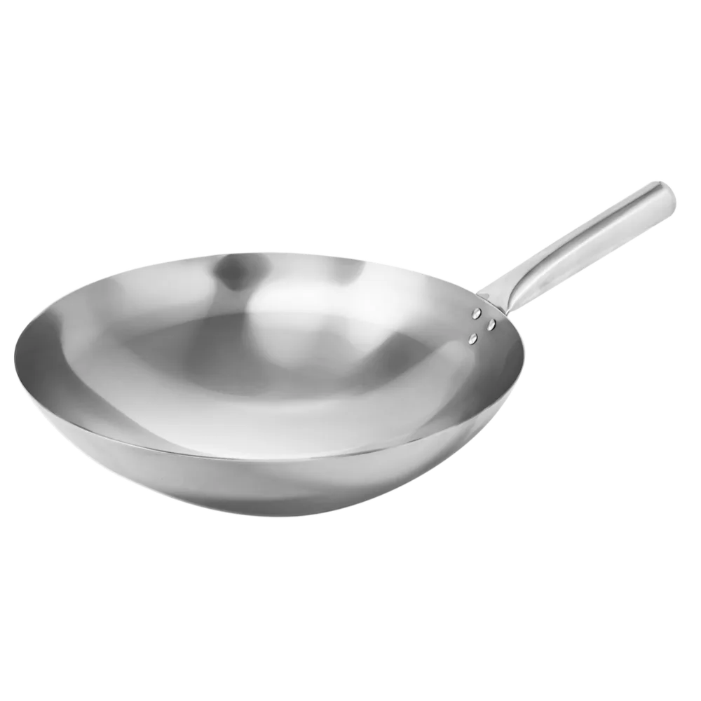 Omcan USA 47543 Mandarin Wok, 14" Diameter Stainless Steel with Single Handle, Nailed Joint Construction
