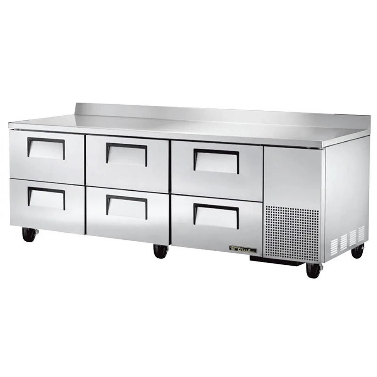 True TWT-93D-6-HC 93" 3-Section Worktop Refrigerator w/ 6 Drawers, Side Mount Front Breather