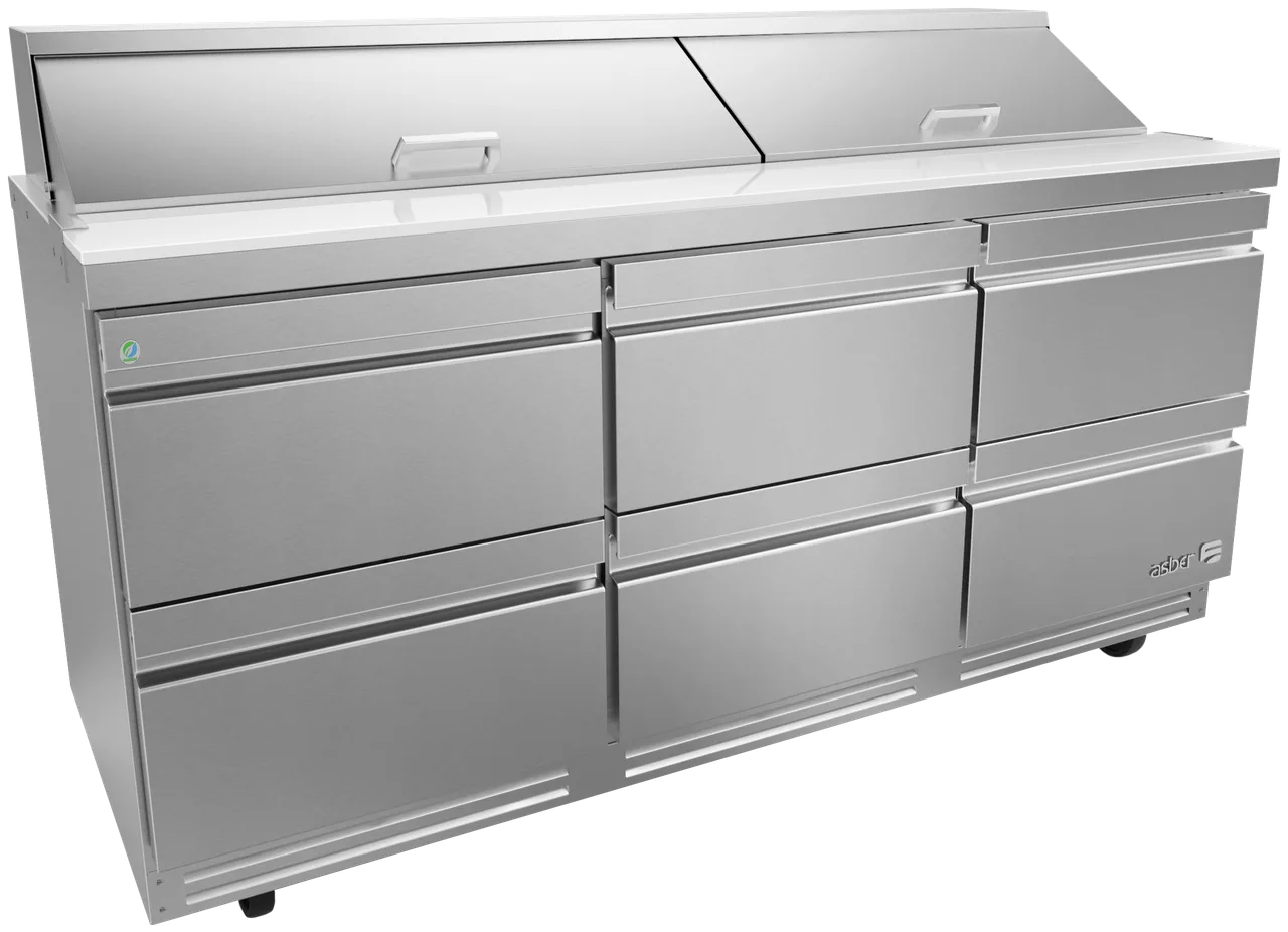 Asber APTS 72 18 D6 P 72" 6-Drawer Sandwich and Salad Prep Table, 18 Pans, Stainless Steel
