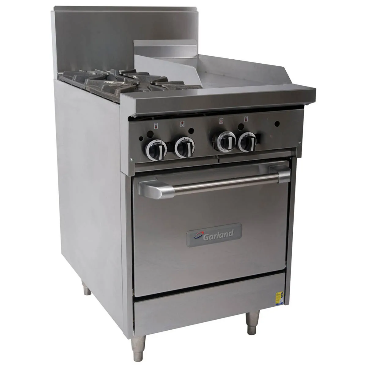 Garland US Range U24-2G12L 24" Gas Restaurant Range w/ (2) Open Burners, 12" Griddle, (1) Space Saver Oven, 114.000 BTU