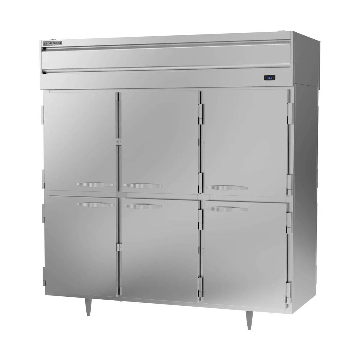 Beverage Air PRD3HC-1AHS 78" 3-Section Pass-Thru Refrigerator w/ 12 Solid Half-Doors, Top Mounted, 74 cu. ft.