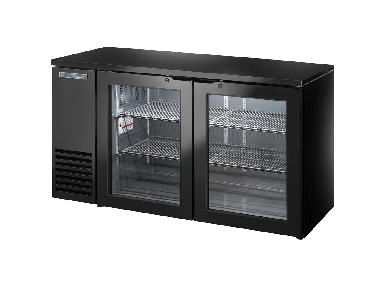 True TBB24-60-2G-Z1-BST-B-1 60" Bar Cooler, Black, 4 Shelves, Glass Doors, R290, 115V, USA