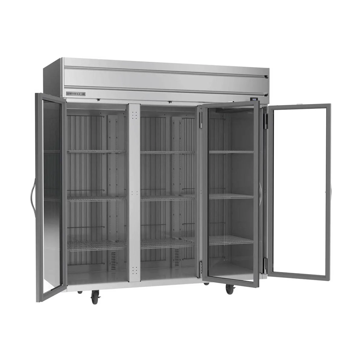 Beverage Air HFP3HC-1G 78" 3-Glass Door Reach-In Freezer, Top Mounted, 69.1 cu. ft., Stainless Steel