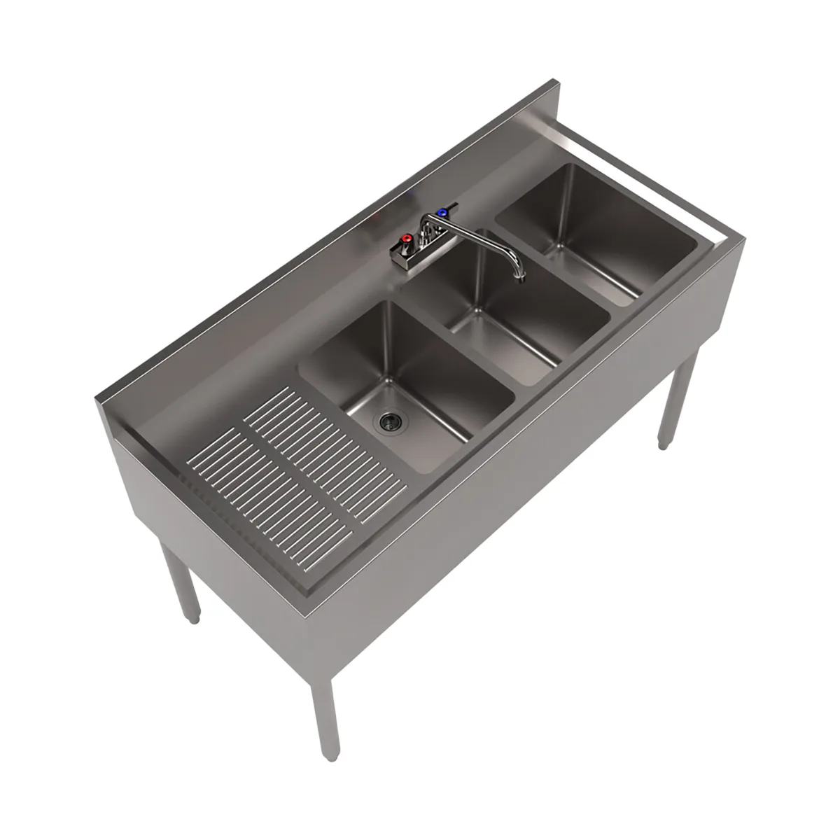 BK Resources UB4-21-348LS 48" Underbar Sink Units, 3 Compartment with Left Drainboard