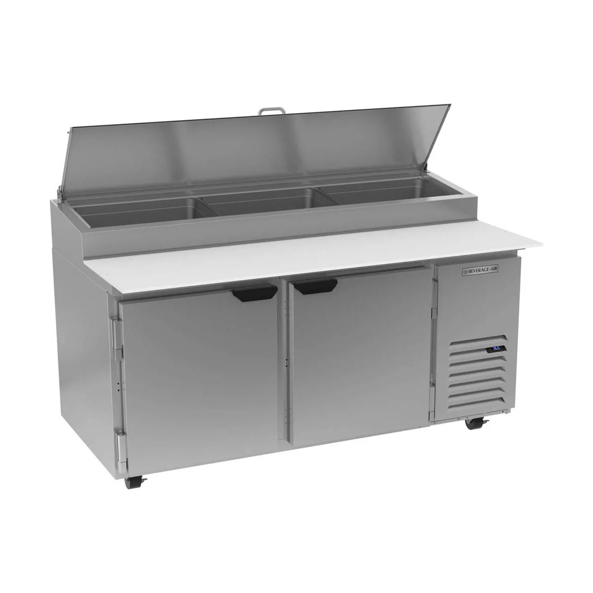 Beverage Air DP67HC 67" 2-Section Refrigerated Pizza Prep Table w/ 2 Doors, 20.7 cu. ft.