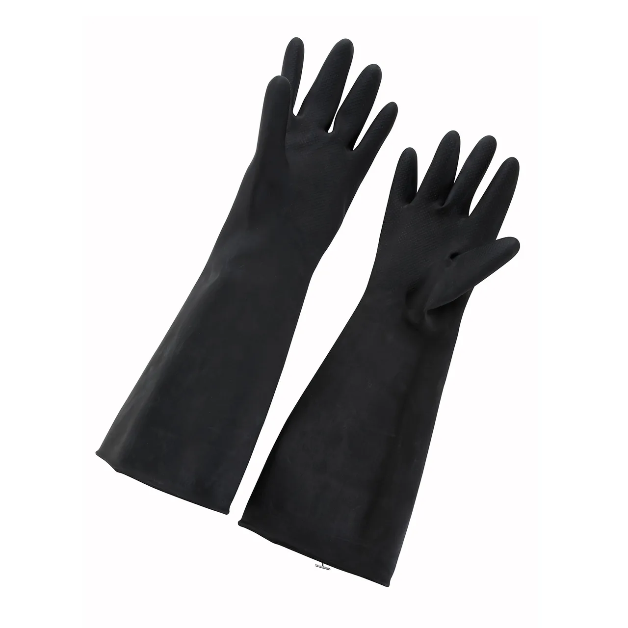 Winco NLG-1018 Large Black Natural Latex Janitorial Gloves, 18" Long, Heavy-Duty Grip - 1 Pair