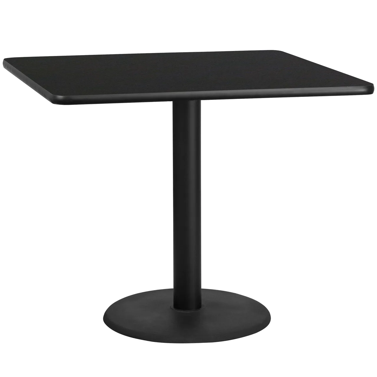 Flash Furniture XU-BLKTB-4242-TR24-GG 42x42 Square Black Laminate MDF Dining Table, 31-1/8H, Pedestal Base