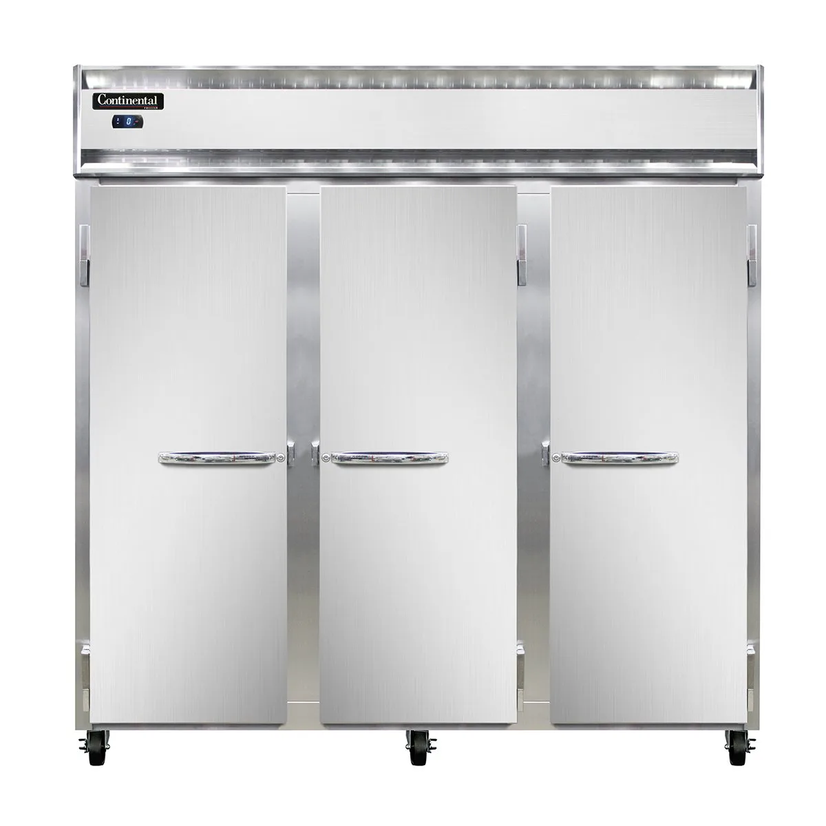 Continental Refrigerator 3FSNSS 78" Three Section Reach-In Freezer w/ 3 Solid Doors, All Stainless Steel, 50 cu. ft.