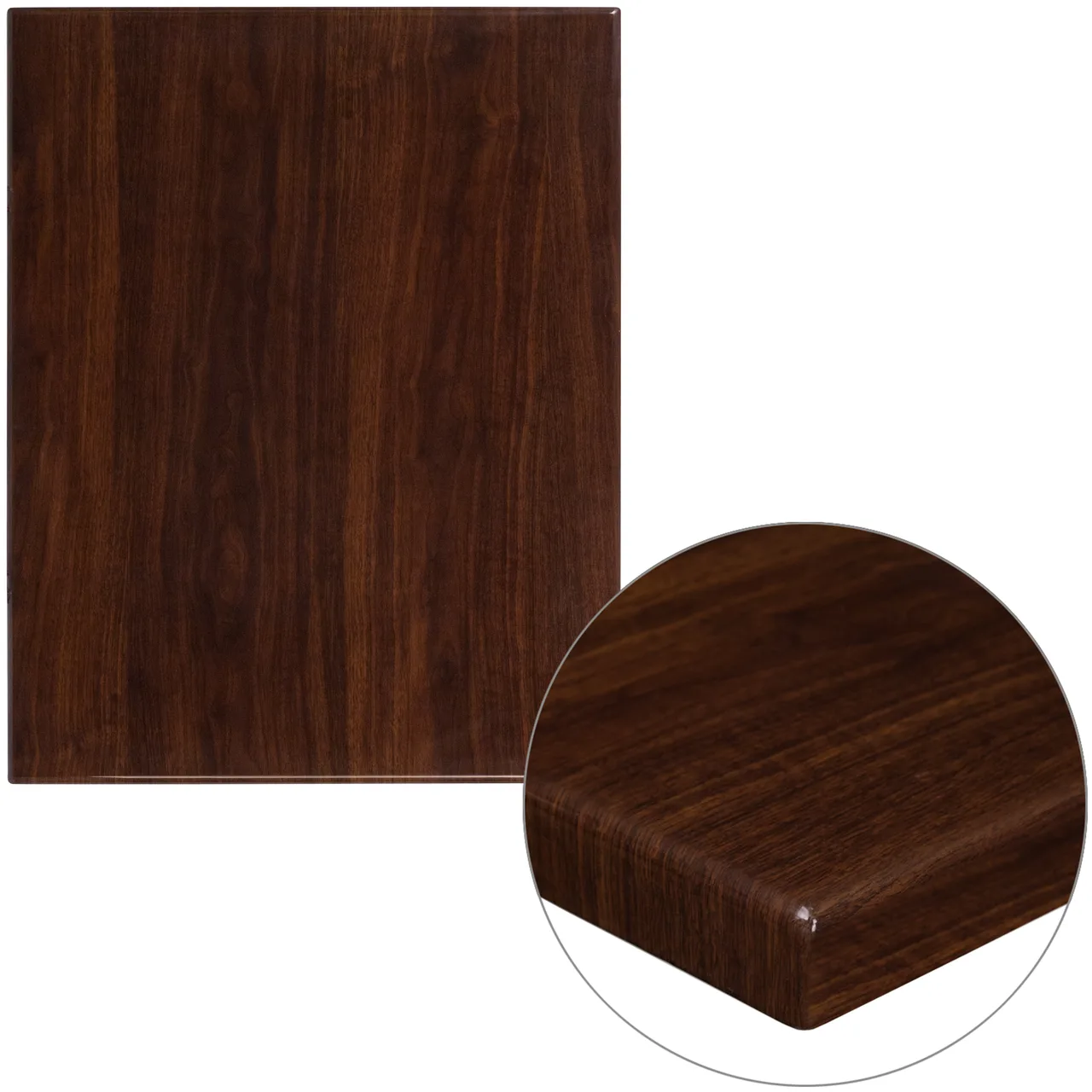 Flash Furniture TP-WAL-2430-GG Rectangular Table Top, 30"W x 24"D, 2" Thick Drop-Lip, High Gloss Resin, Walnut Finish