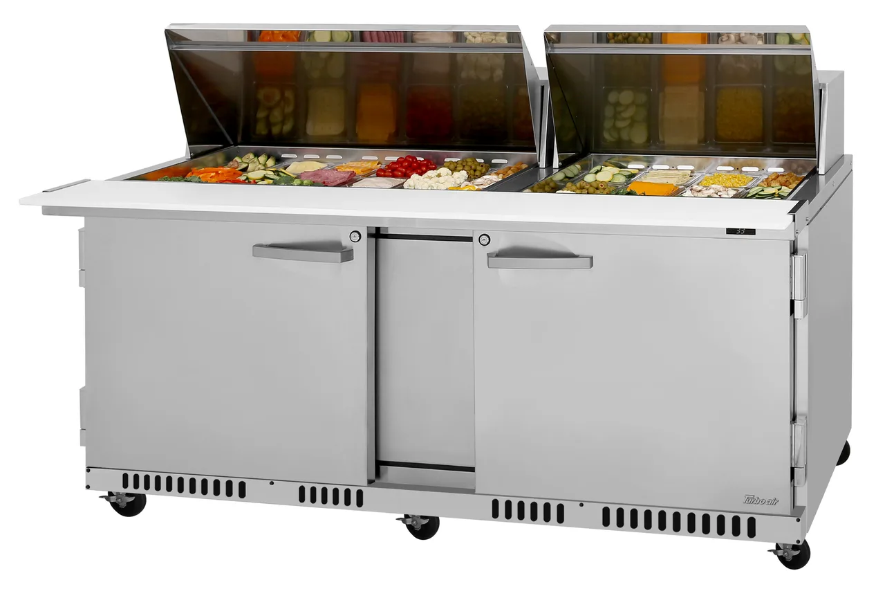 Turbo Air PST-72-30-FB-N 72" 2-Door Mega Top Sandwich and Salad Prep Table, 30 Pans, Stainless Steel
