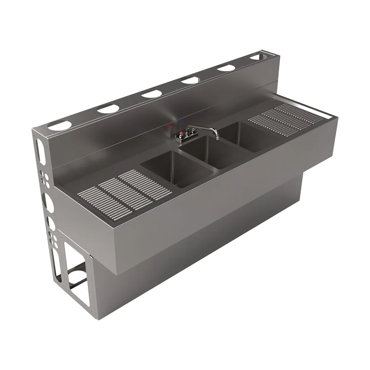 BK Resources UBDW-21-372TS Underbar Sink Units, 3 Compartment with 2 Drainboards