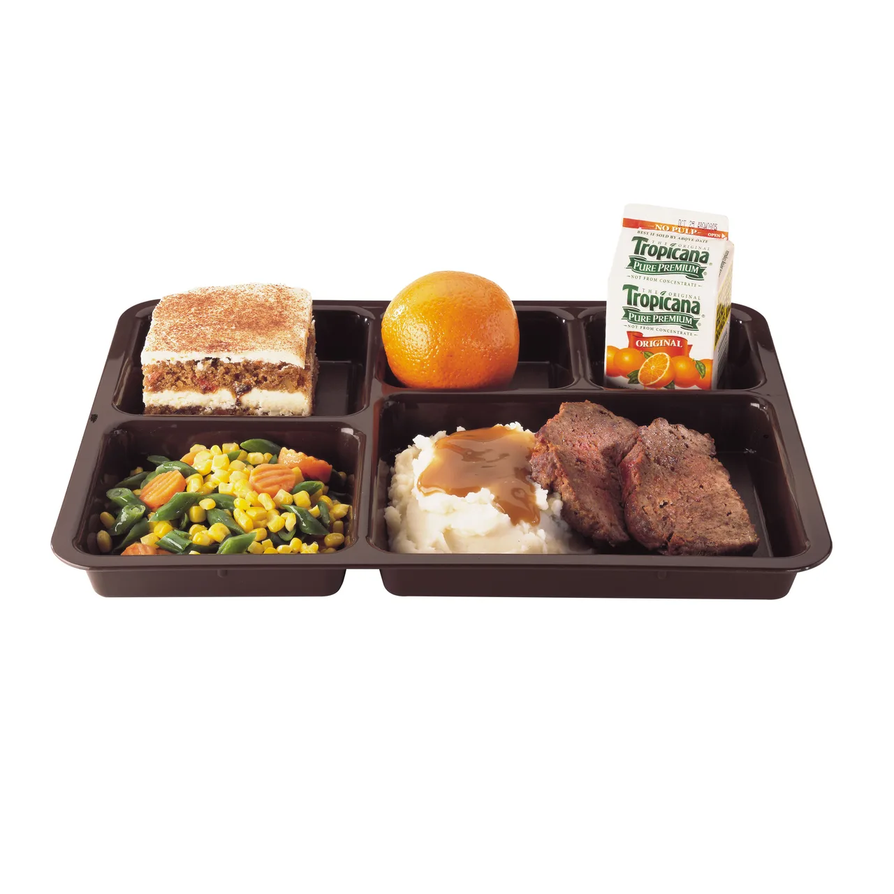 Cambro 1411CP167 5-Compartment Tray-On-Tray, 14.38" x 10.56" x 1.25" Brown Co-Poly, Dishwasher Safe