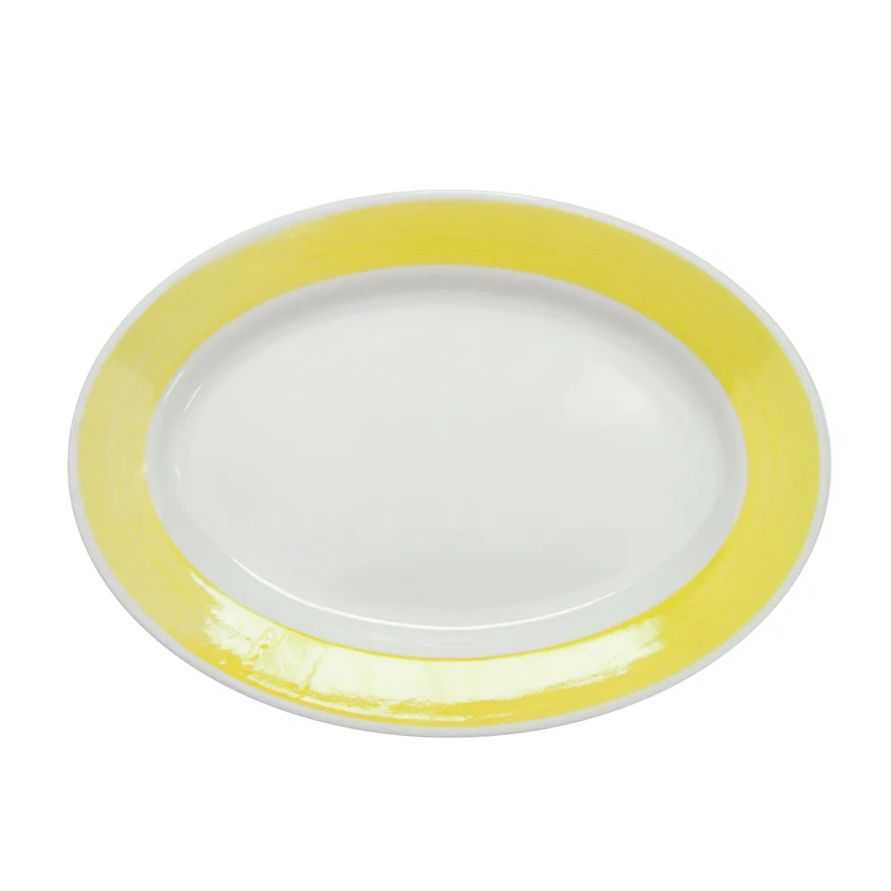 CACChina R-51-Y Oval Platter, 15½" L x 10" W x 1½" H, Yellow Stoneware, Rolled Edge - Dozen