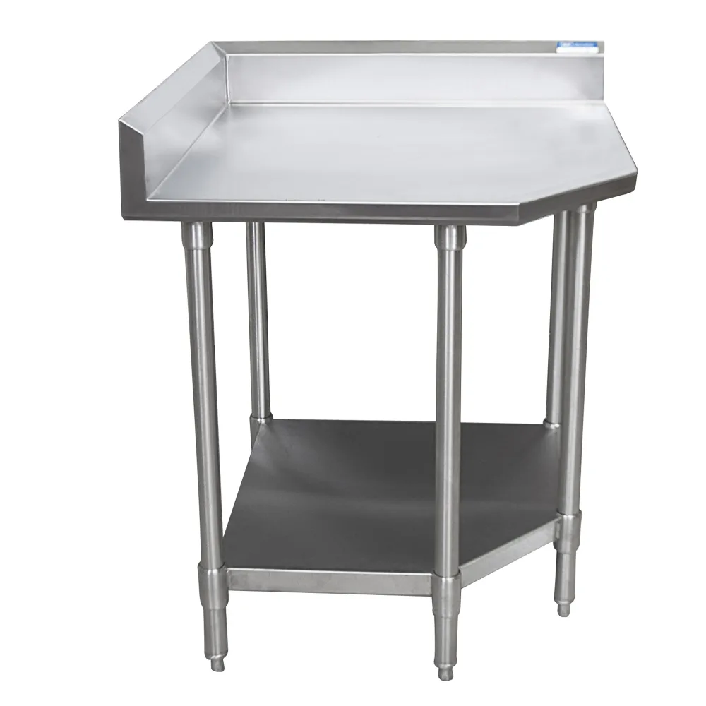 BK Resources CVTCR5-2424 32" Open Base Corner Work Table, Stainless Steel Base / 5" Backsplash