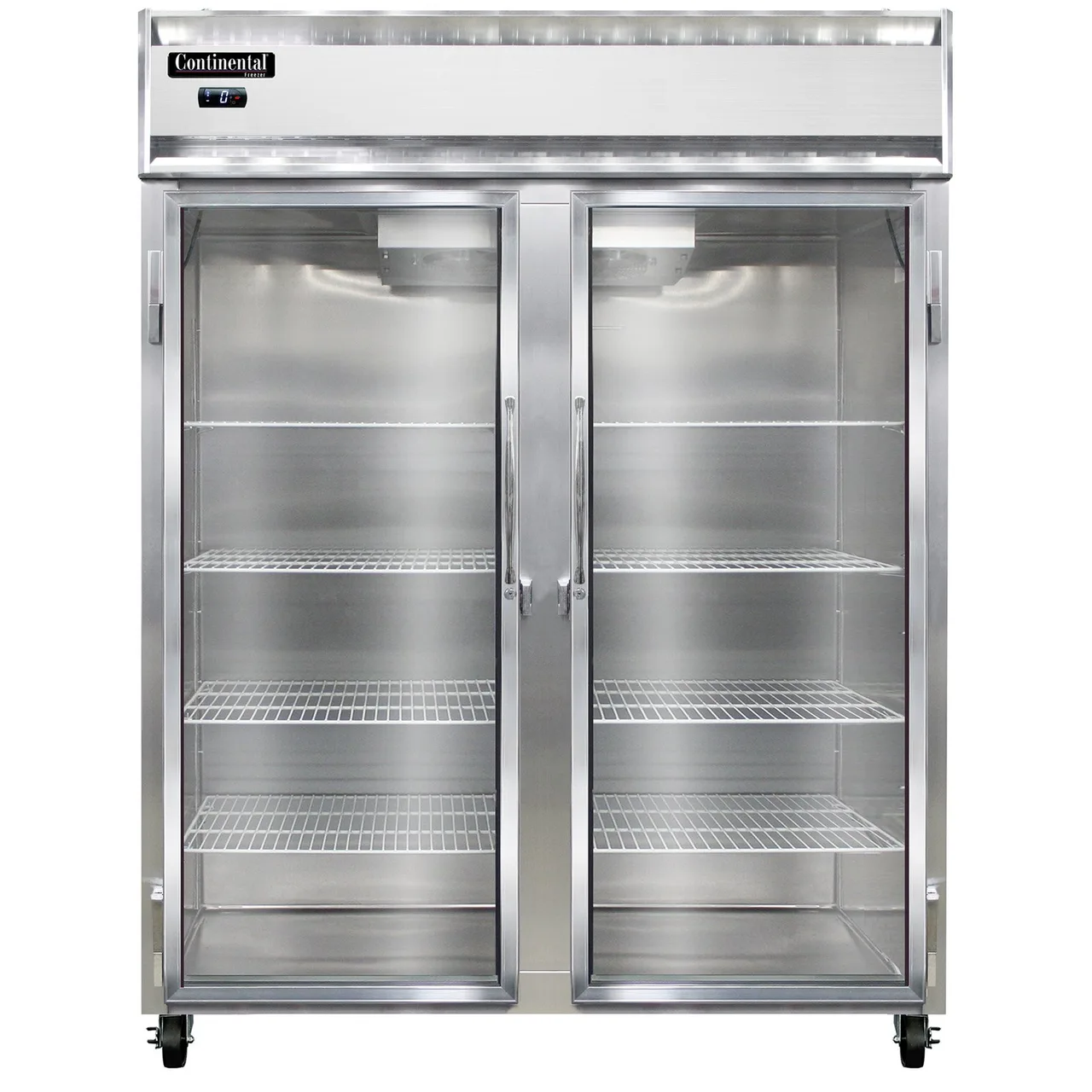 Continental Refrigerator 2FENSSGD 57" 2-Section Glass Door Reach-In Freezer, Top Mounted, 50 cu. ft., Stainless Steel