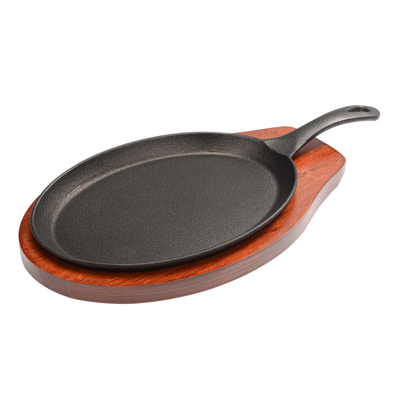 CACChina FSSC-2 Fajita Platter Set, 15 1/4"W Premium Cast Iron 2-PC Dish - Set