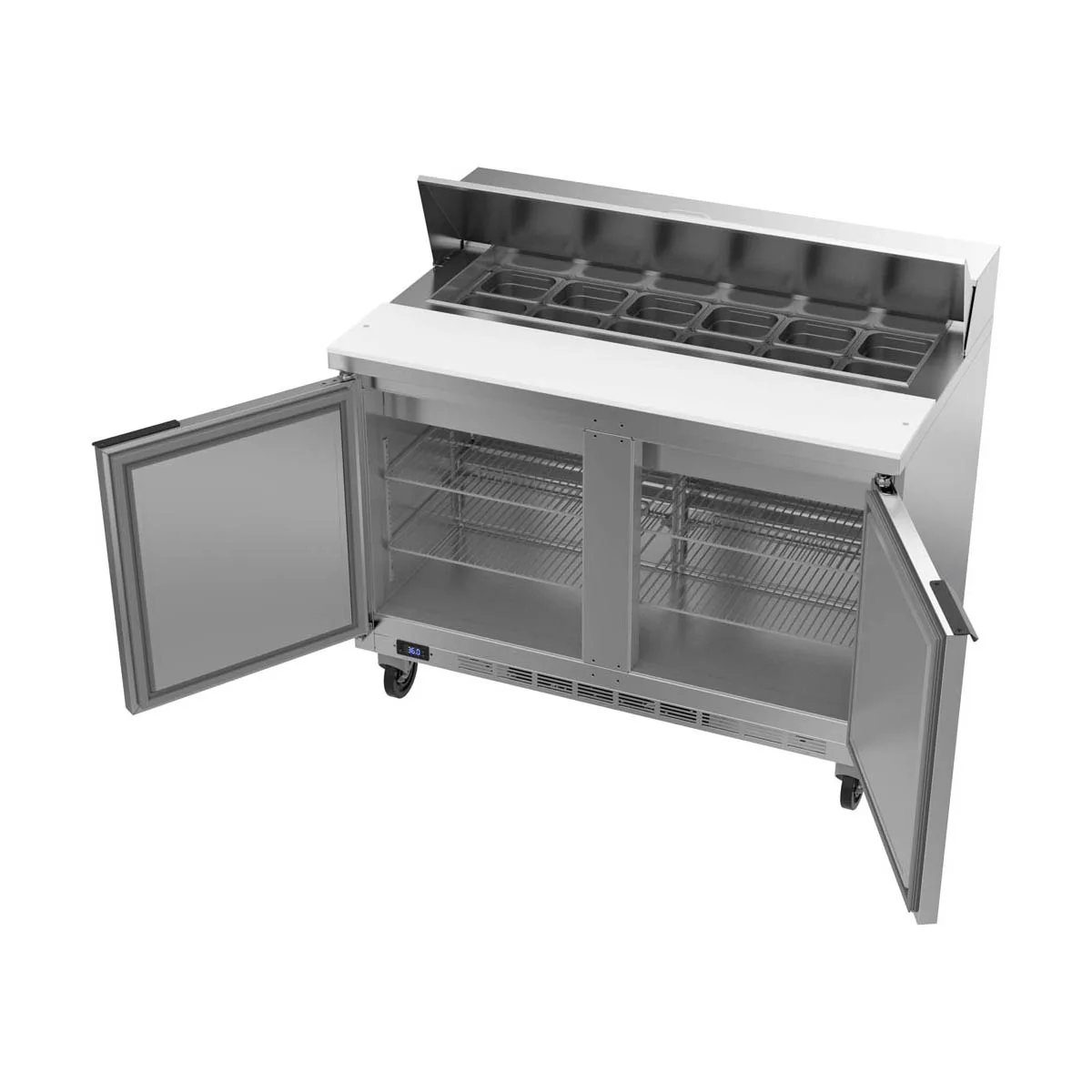 Beverage Air SPE48HC-12 48" Two Section Sandwich/Salad Prep Table w/ 2 Doors, 12 pans, 13 cu. ft.