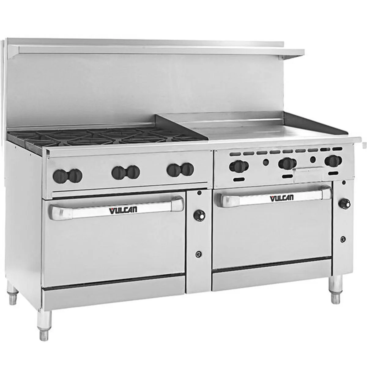 Vulcan 72RC-6B36GT 72" Gas Restaurant Range w/ (6) Open Burners, 36" Griddle Right w/ Thermostatic, (1) Convection Oven,(1) Refrigerated / Freezer, 275.000 BTU
