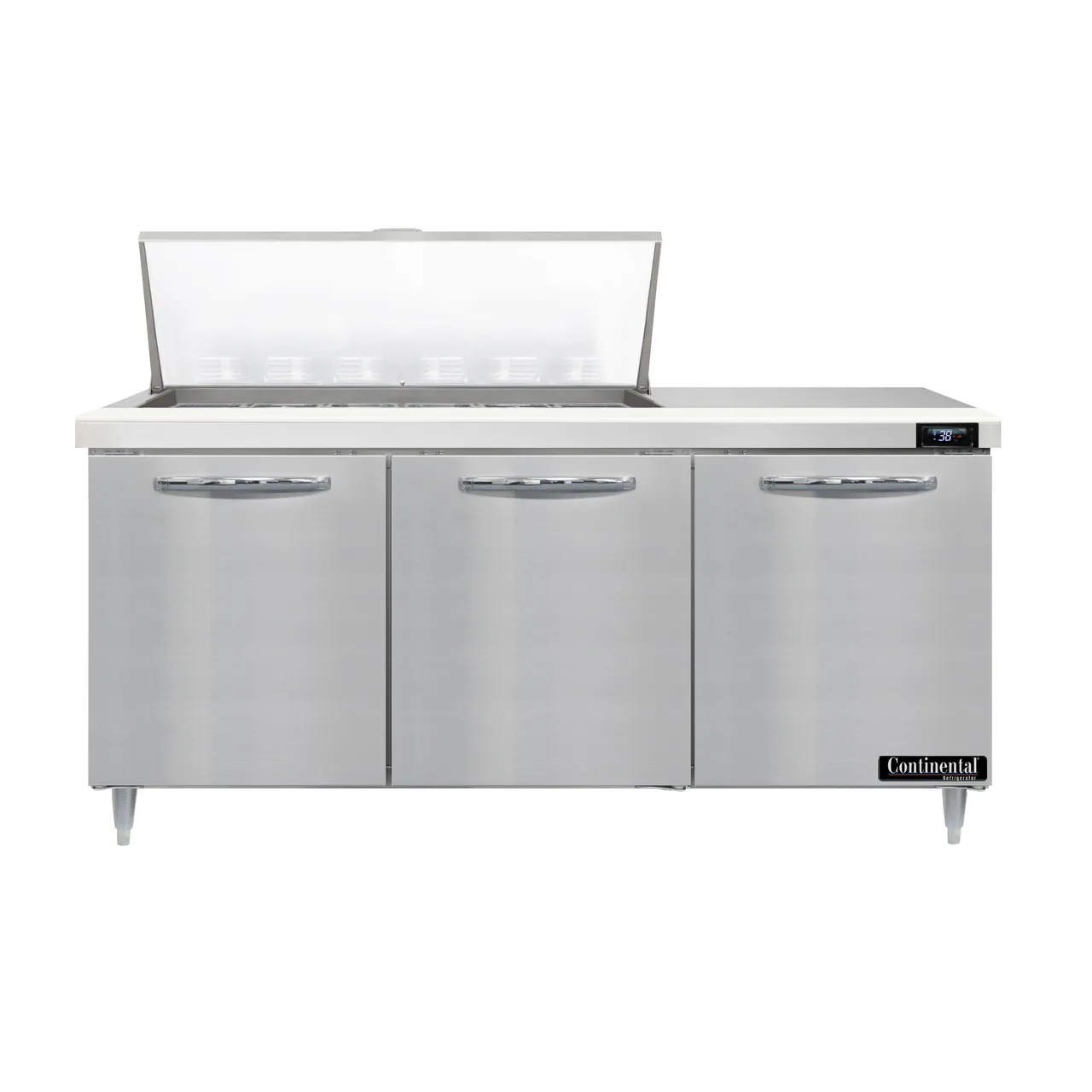Continental Refrigerator D72N18M 72" Mega Top Sandwich Prep Table w/ 3 Doors, 18 pans