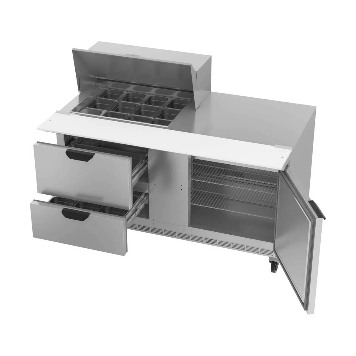 Beverage Air SPED60HC-12M-2 60" Mega Top Sandwich/Salad Prep Table w/ 2 Drawers & 1 Door, 12 Pans