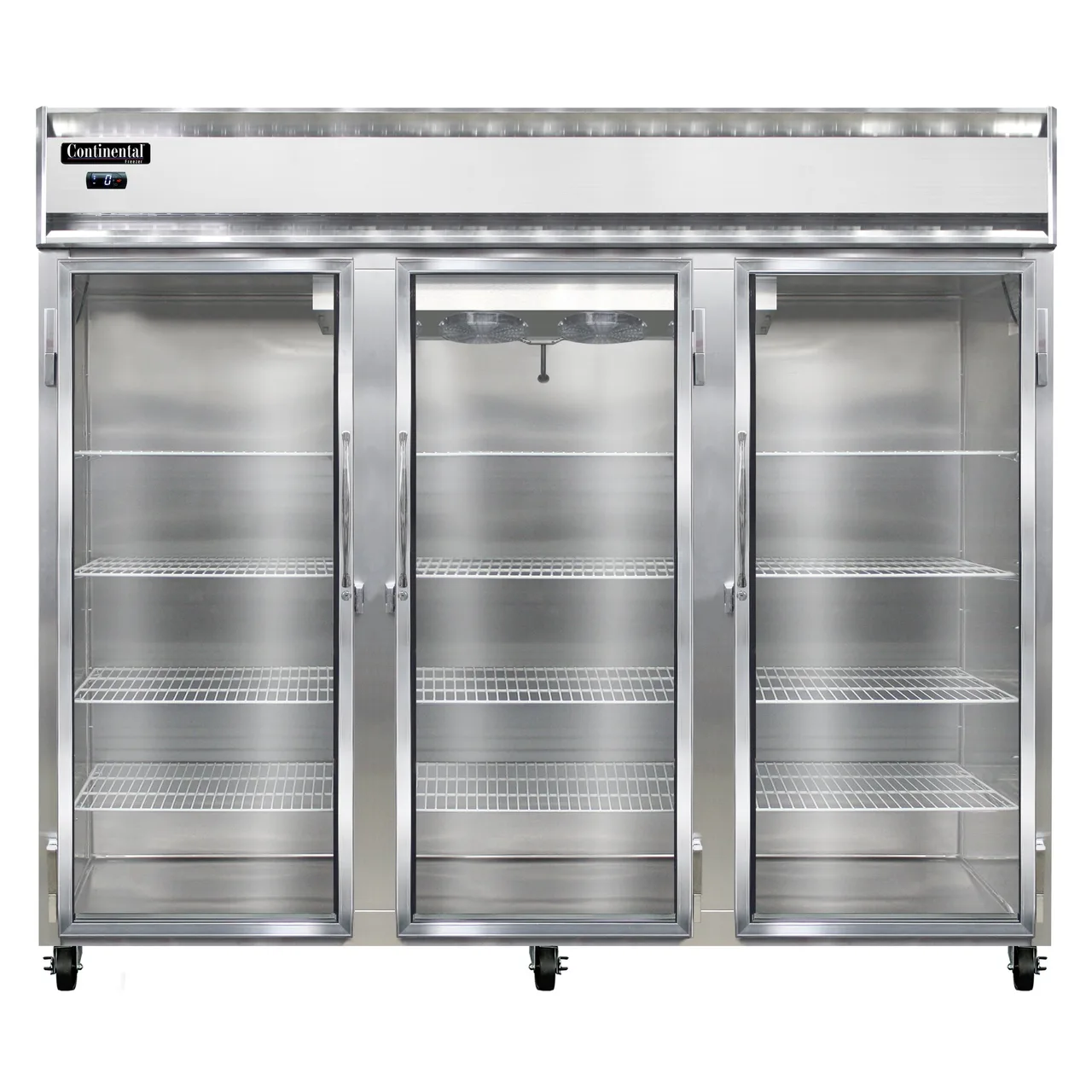 Continental Refrigerator 3FENGD 85" 3-Section Glass Door Reach-In Freezer, Top Mounted, 73 cu. ft., Stainless Steel Front