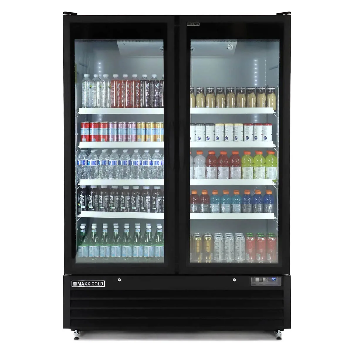 Maxx Cold MXGDM-50RBHC - 54" Black Glass Door Merchandiser Refrigerator, 50 cu ft, ½ HP, Lock