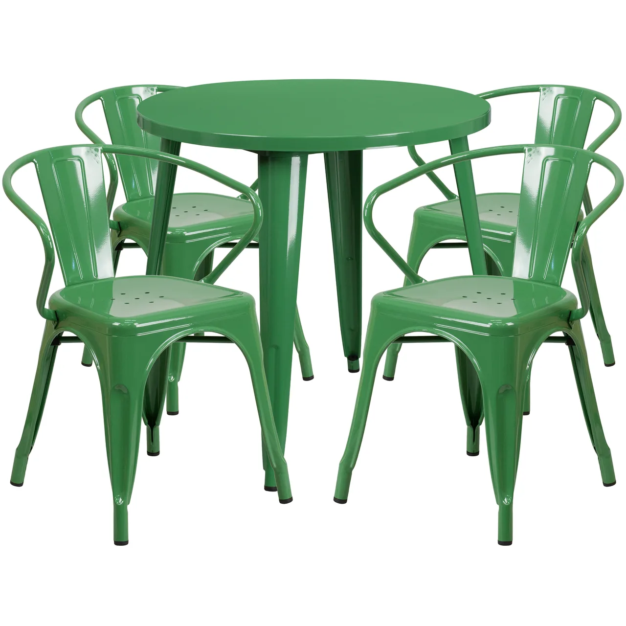 Flash Furniture CH-51090TH-4-18ARM-GN-GG 30" Round Green Table Set with 4 Chairs, 29"H