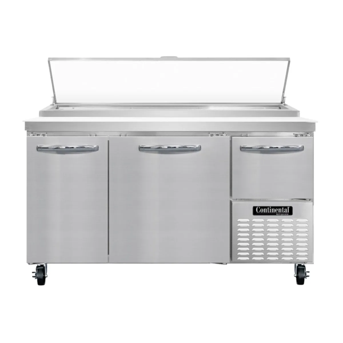 Continental Refrigerator PA60N 60" Pizza Prep Table w/ 2 Full & 1 Half Doors, 19 cu. ft.