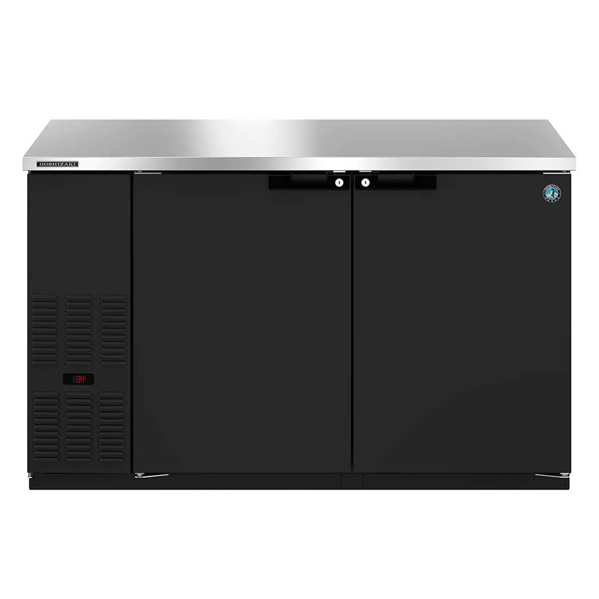Hoshizaki BB59 59" Two Section Black 2 Swinging Solid Door Back Bar Cooler, 18.56 cu. ft.