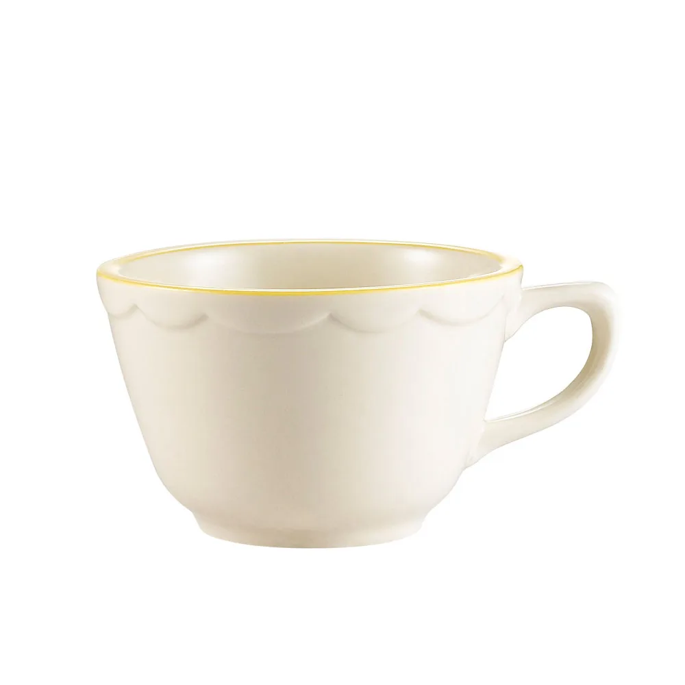CAC China SC-1G Coffee Cup, 7 oz (3‑3/4" Dia x 2‑3/8" H), Gold Band/American White Finish - 1 Dozen