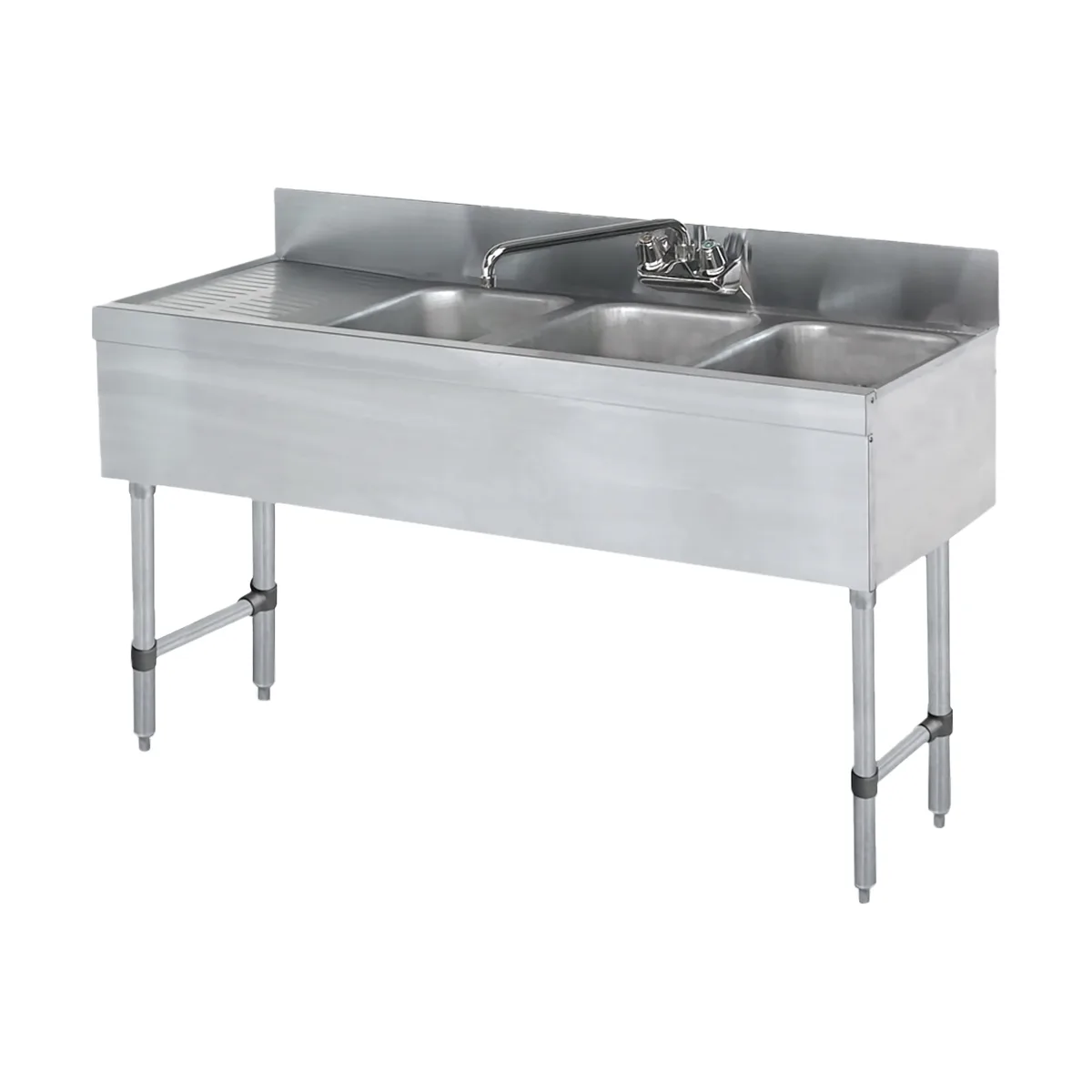 Steel Works SWBAR3B48-L 48" Underbar Sink Units, 3 Compartment with Left Drainboard