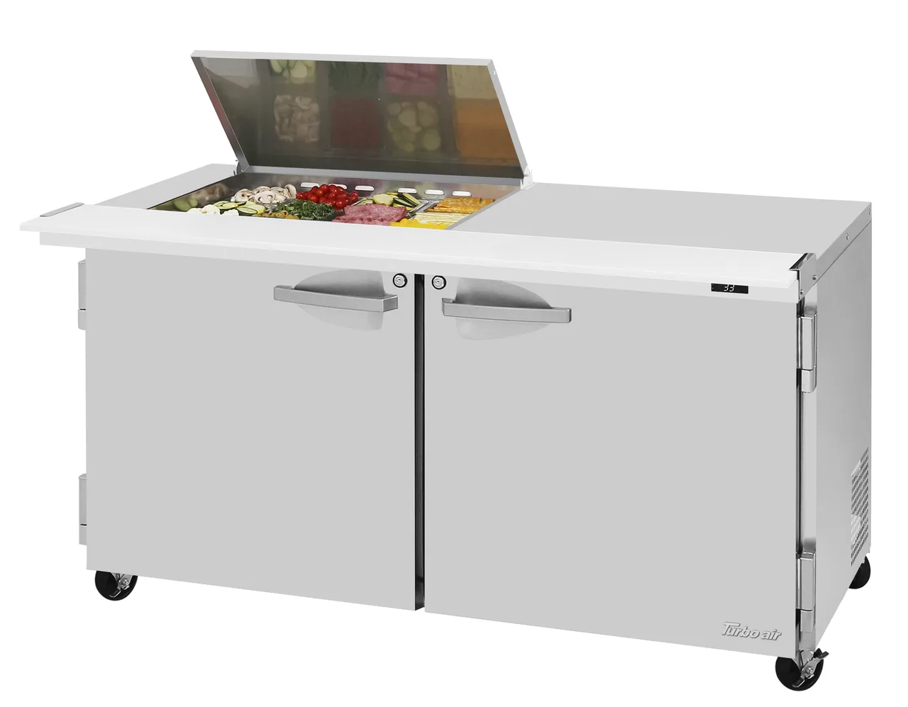 Turbo Air PST-60-12M-N-FL 60" 2-Door Mega Top Sandwich and Salad Prep Table, 12 Pans, Stainless Steel