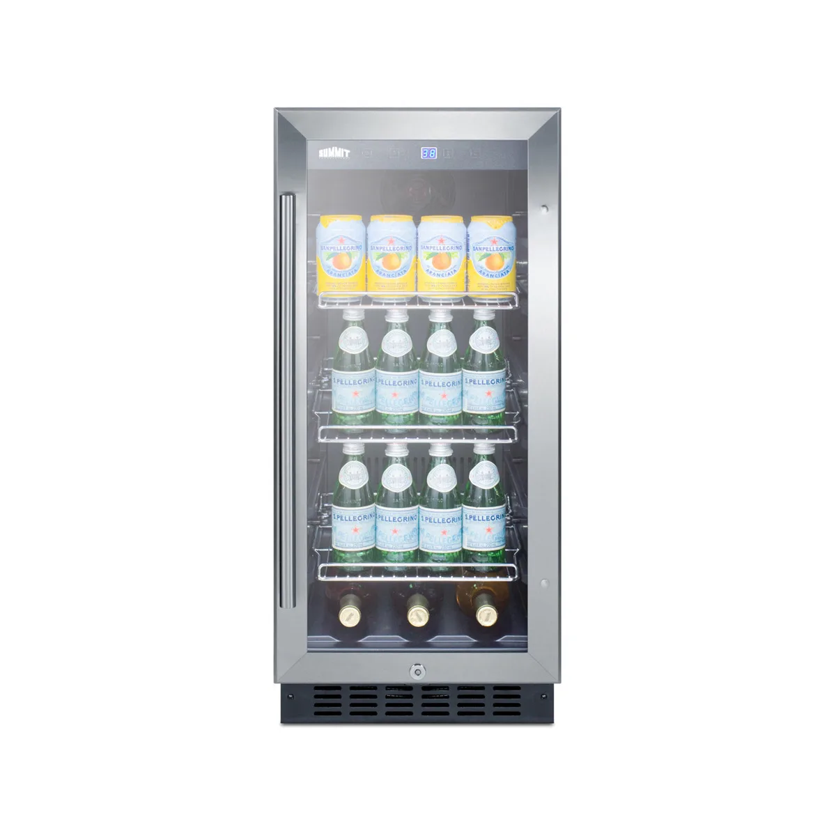 Summit SCR1536BG Beverage Refrigerator, 15" Black, 2.45 cu ft, Thermostat, Glass Door, Built‑In