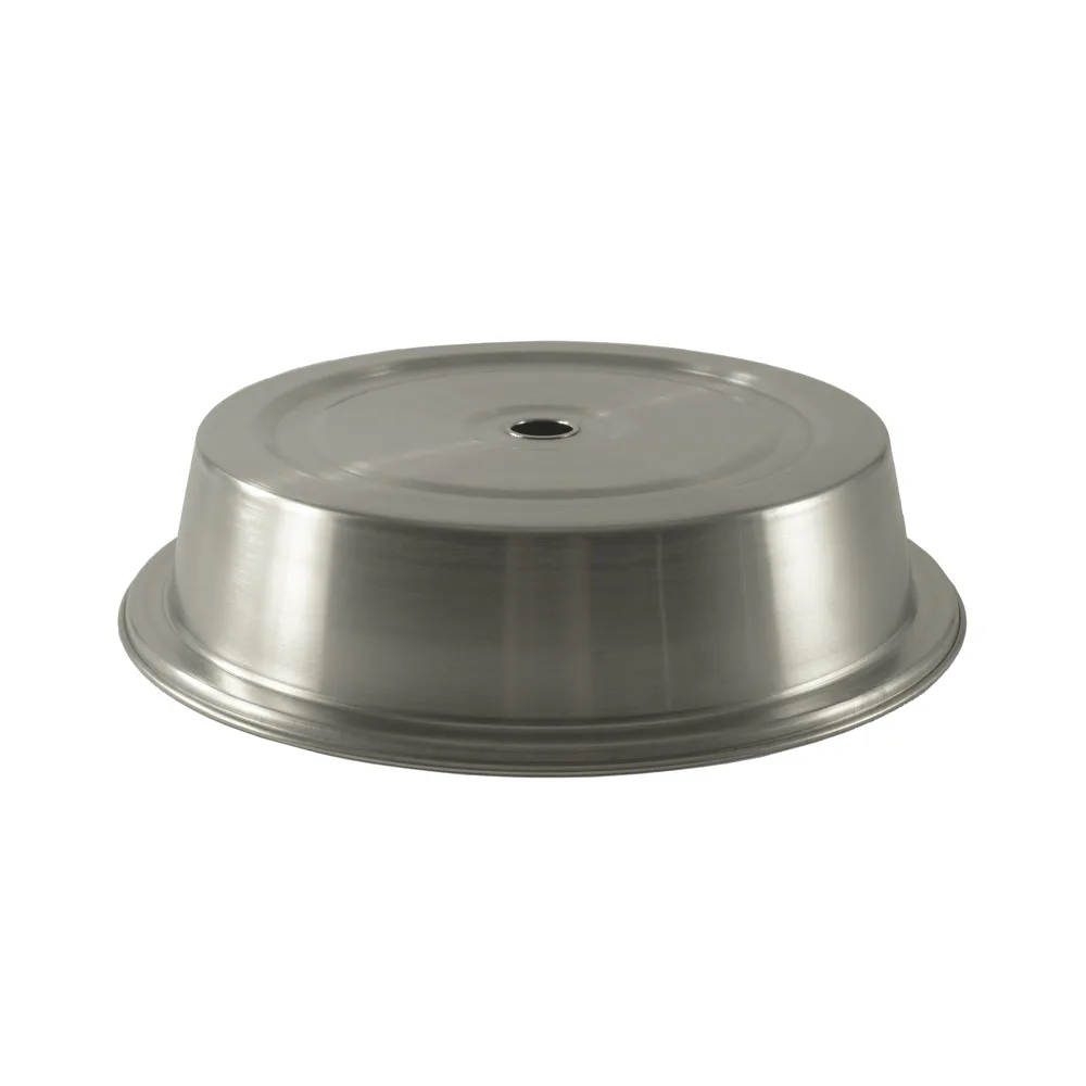 CAC China SPCO-1021 Plate Cover 12-5/8" Dia. x 2-3/4" H Round Stainless Steel Silver - Dozen