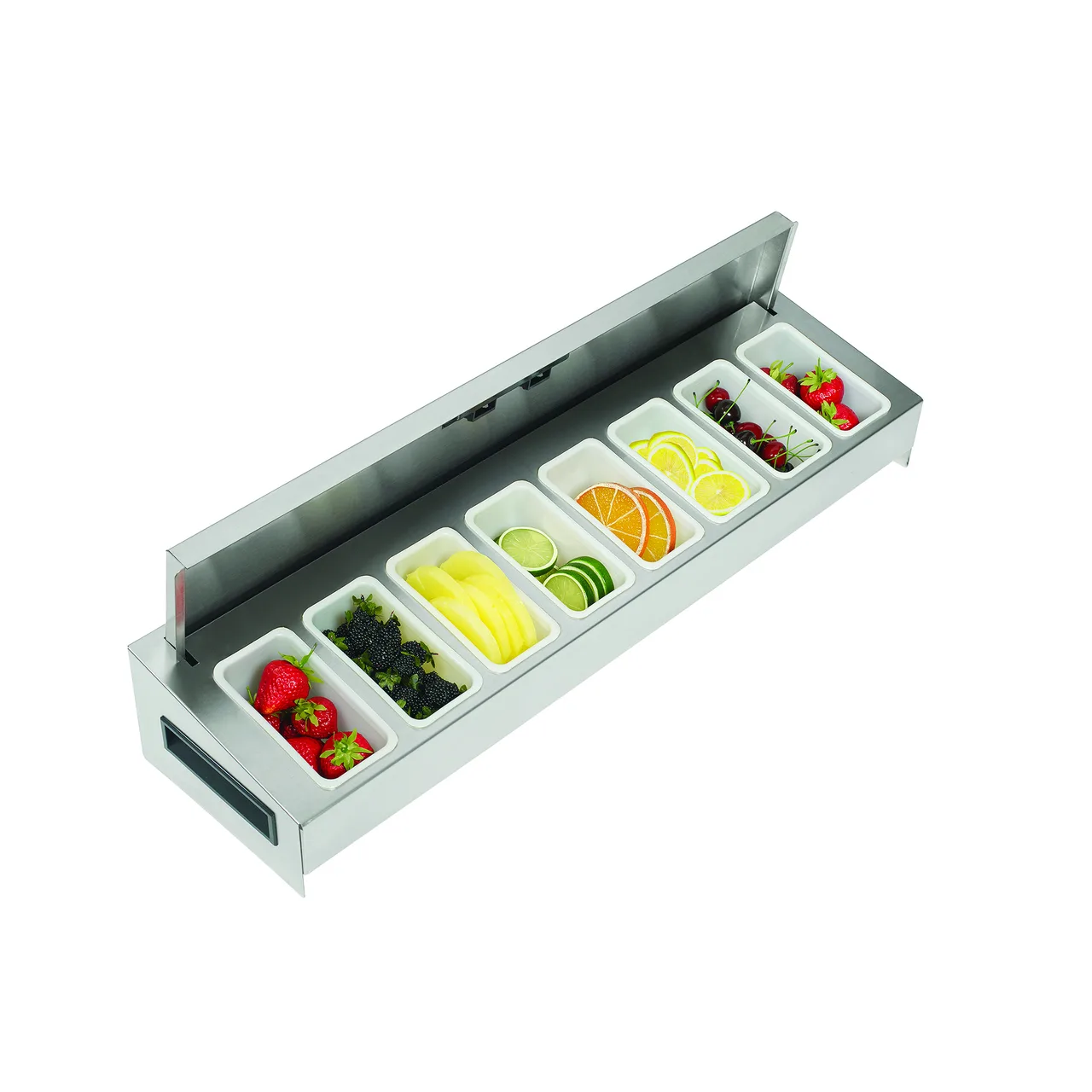 Krowne KR-519 Garnish Station, 5‑Comp Steel Sliding Cover, Fits 18" Ice Bin, Includes Pint Containers