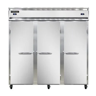Continental Refrigerator 3RRFNSS 78" 3-Section Reach-In Refrigerator Freezer Combo w/ 3 Solid Doors