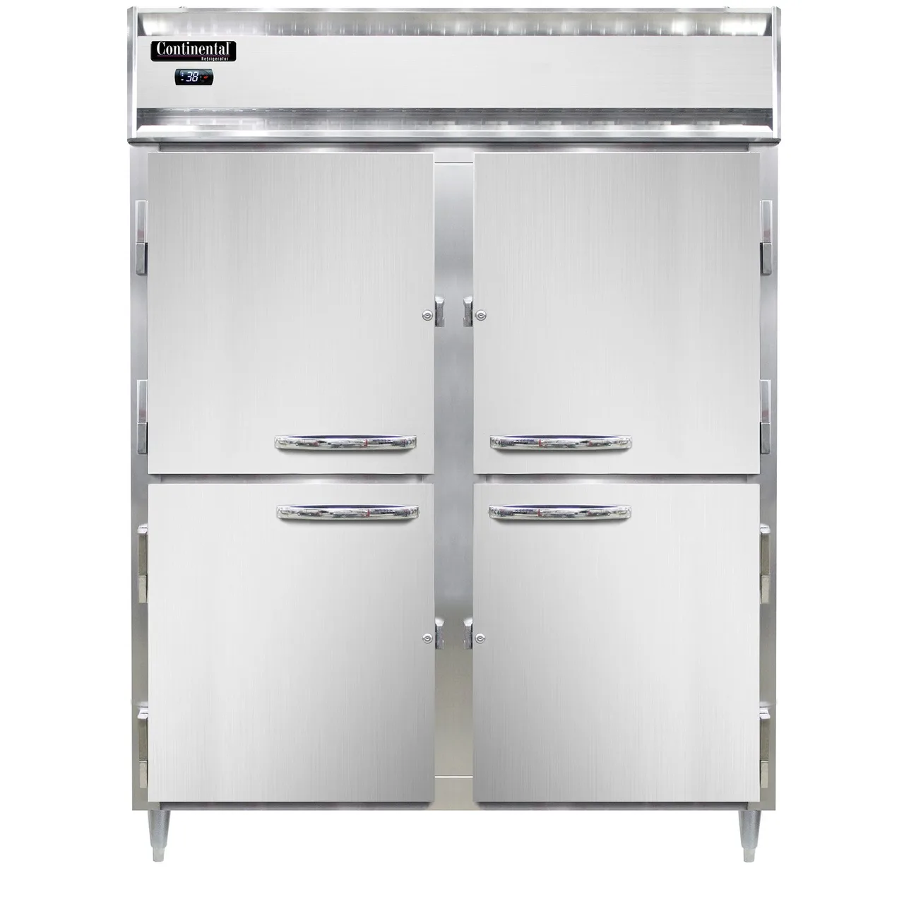 Continental Refrigerator D2RENSSPTHD 57" 2-Section Pass-Thru Refrigerator w/ 8 Half Solid Doors, All Stainless Steel, 52 cu. ft.