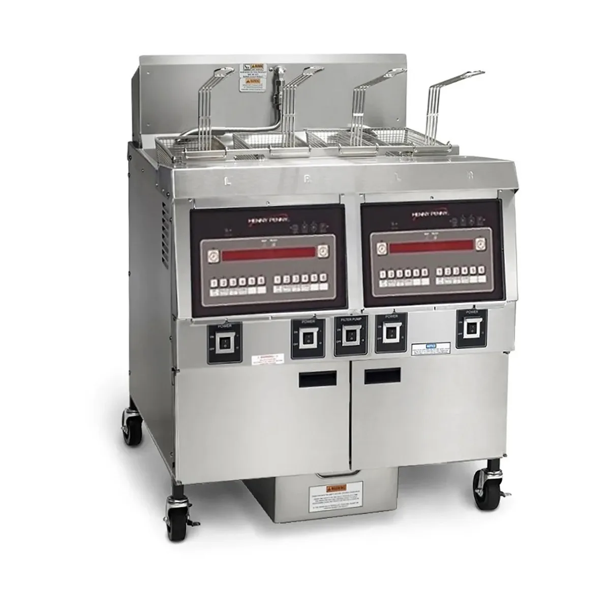 Henny Penny OFE322.04 Multiple Battery Electric Fryer w/ 2 Wells, Floor Model, Filter Drain Pan