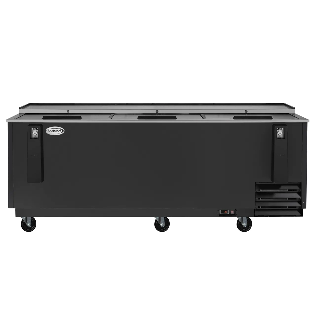 Koolmore KM-BOC95-BK Bottle Cooler, 95", 30 cu ft, Black, Opener, 6 Casters, 33‑40°F, 115V ETL