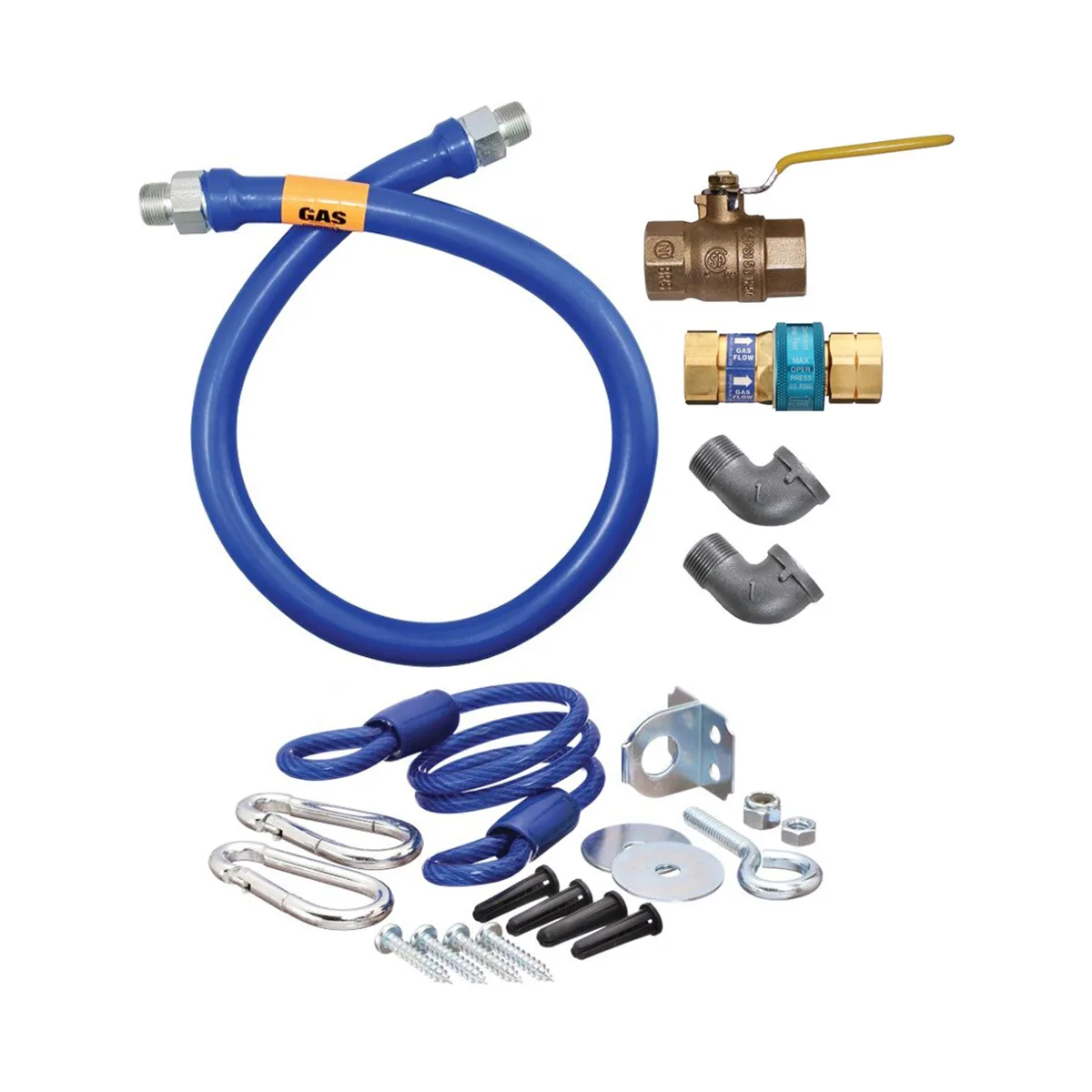 Dormont 16125KIT60 Deluxe SnapFast 60" Gas Connector Kit, Two Elbows, Restraining Cable, 1-1/4" Dia