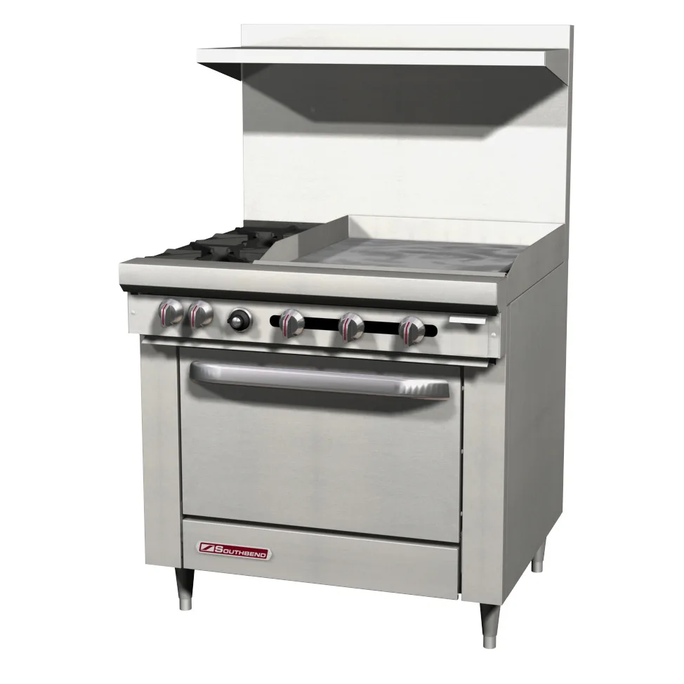 Southbend S36A-1G 36" Gas Restaurant Range w/ (4) Open Burners, 12" Griddle Left, (1) Convection Oven, 165.000 BTU